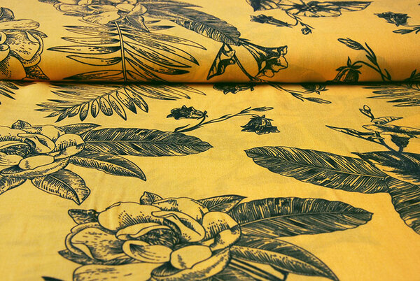 100% Viscose Scarlett Bloemen Geel 100% Viscose Scarlett Bloemen Geel