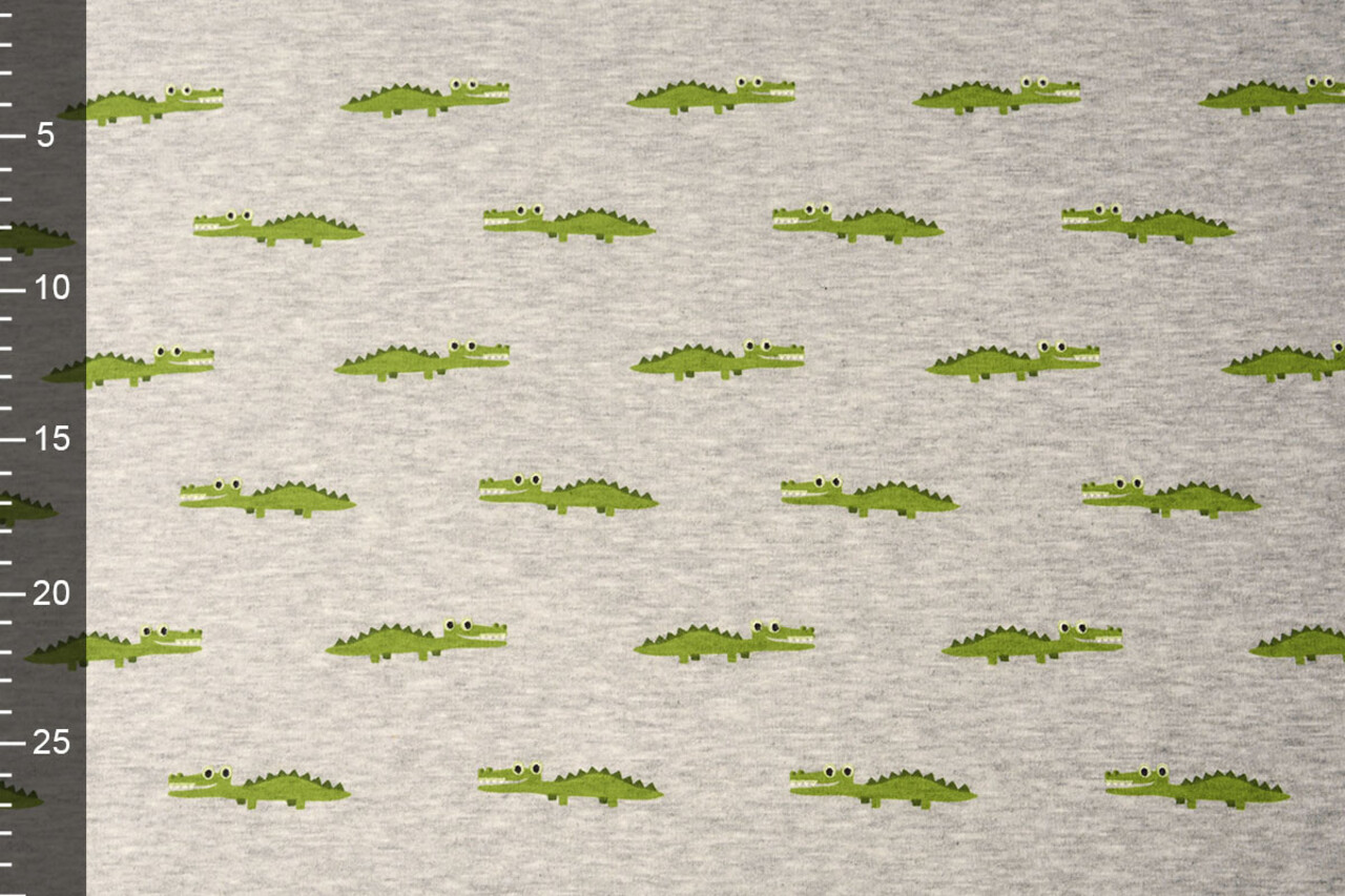 Sweatstoff Alpenfleece Krokodil Grau Melange Sweatstoff Alpenfleece Krokodil Grau Melange