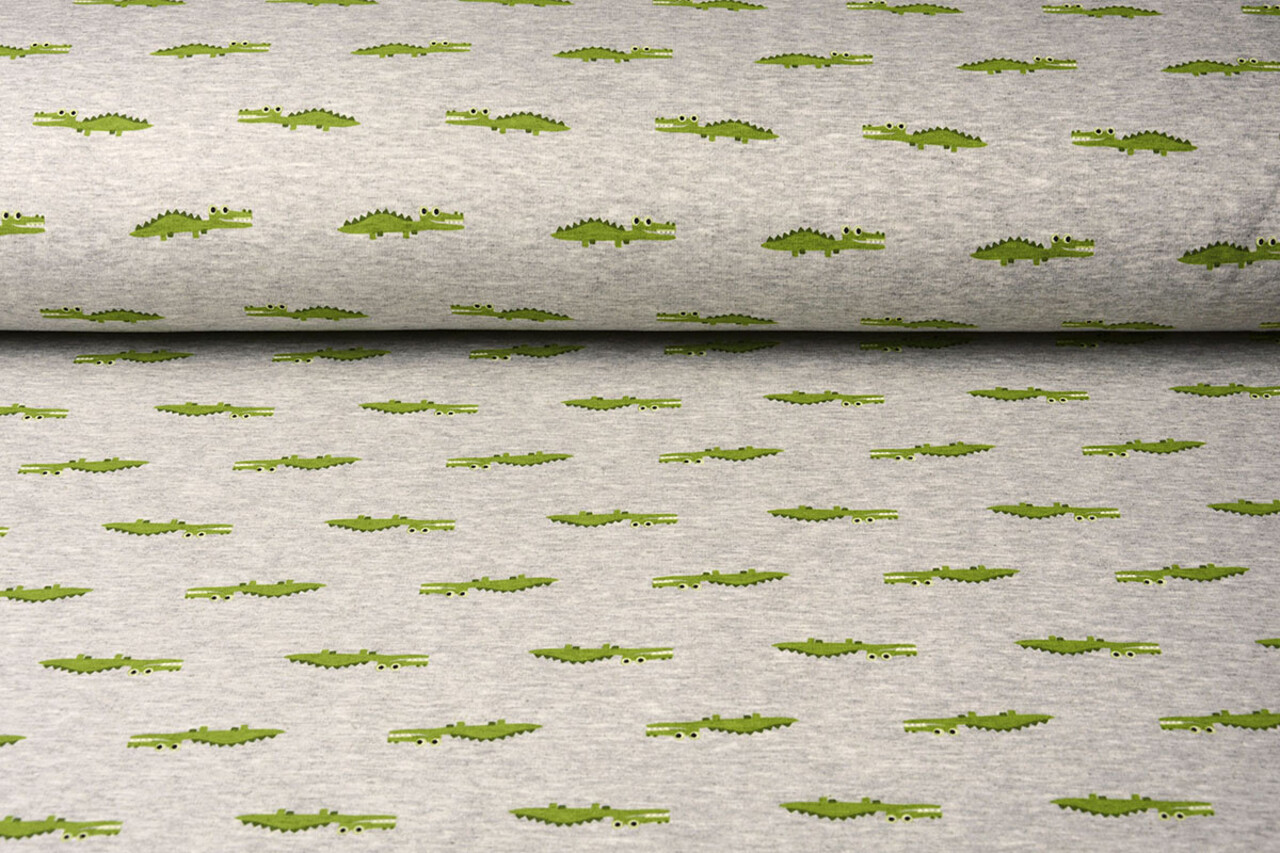 Sweatstoff Alpenfleece Krokodil Grau Melange Sweatstoff Alpenfleece Krokodil Grau Melange