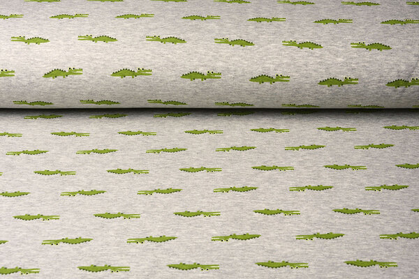 Sweatstoff Alpenfleece Krokodil Grau Melange Sweatstoff Alpenfleece Krokodil Grau Melange