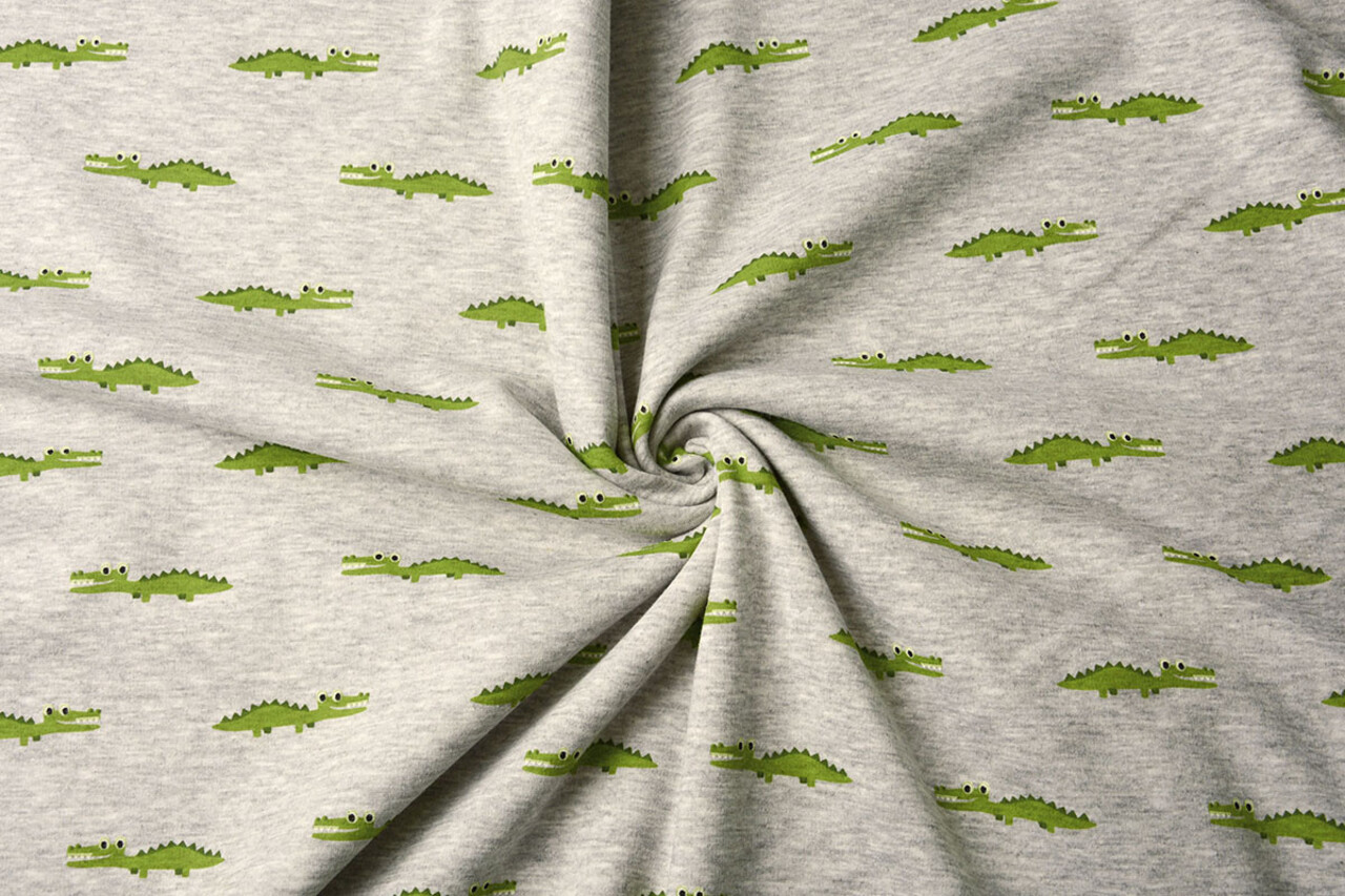 Sweatstoff Alpenfleece Krokodil Grau Melange Sweatstoff Alpenfleece Krokodil Grau Melange