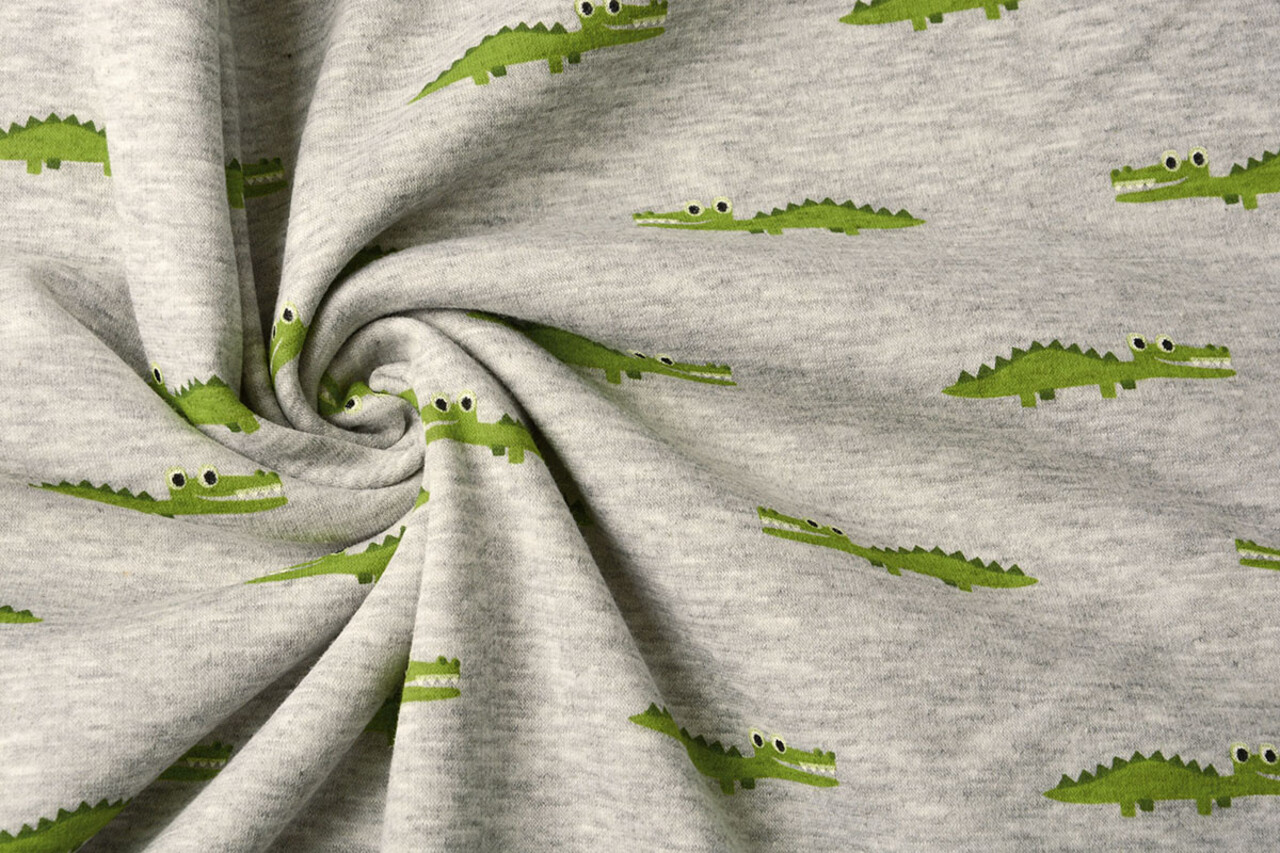 Sweatstoff Alpenfleece Krokodil Grau Melange Sweatstoff Alpenfleece Krokodil Grau Melange