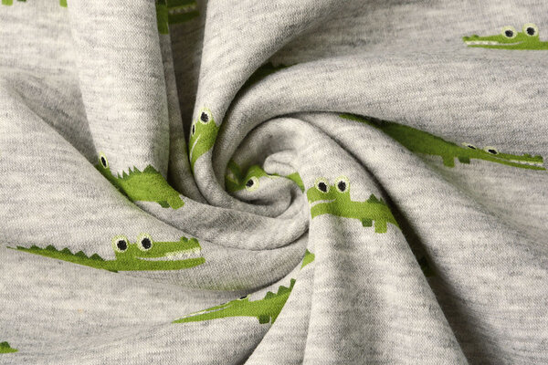 Sweatstoff Alpenfleece Krokodil Grau Melange Sweatstoff Alpenfleece Krokodil Grau Melange