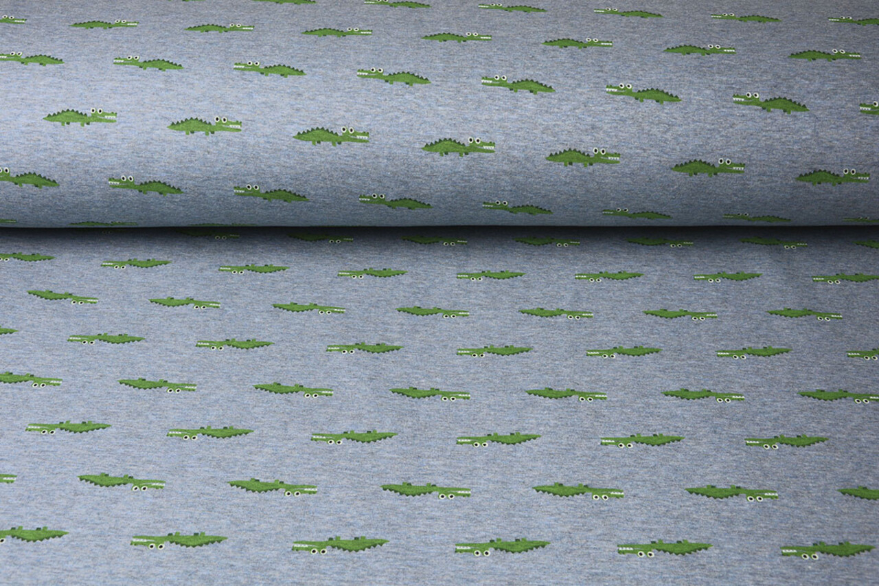 Sweatstoff Alpenfleece Krokodil Jeans Melange