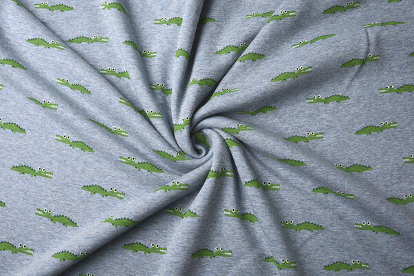 Sweatstoff Alpenfleece Krokodil Jeans Melange