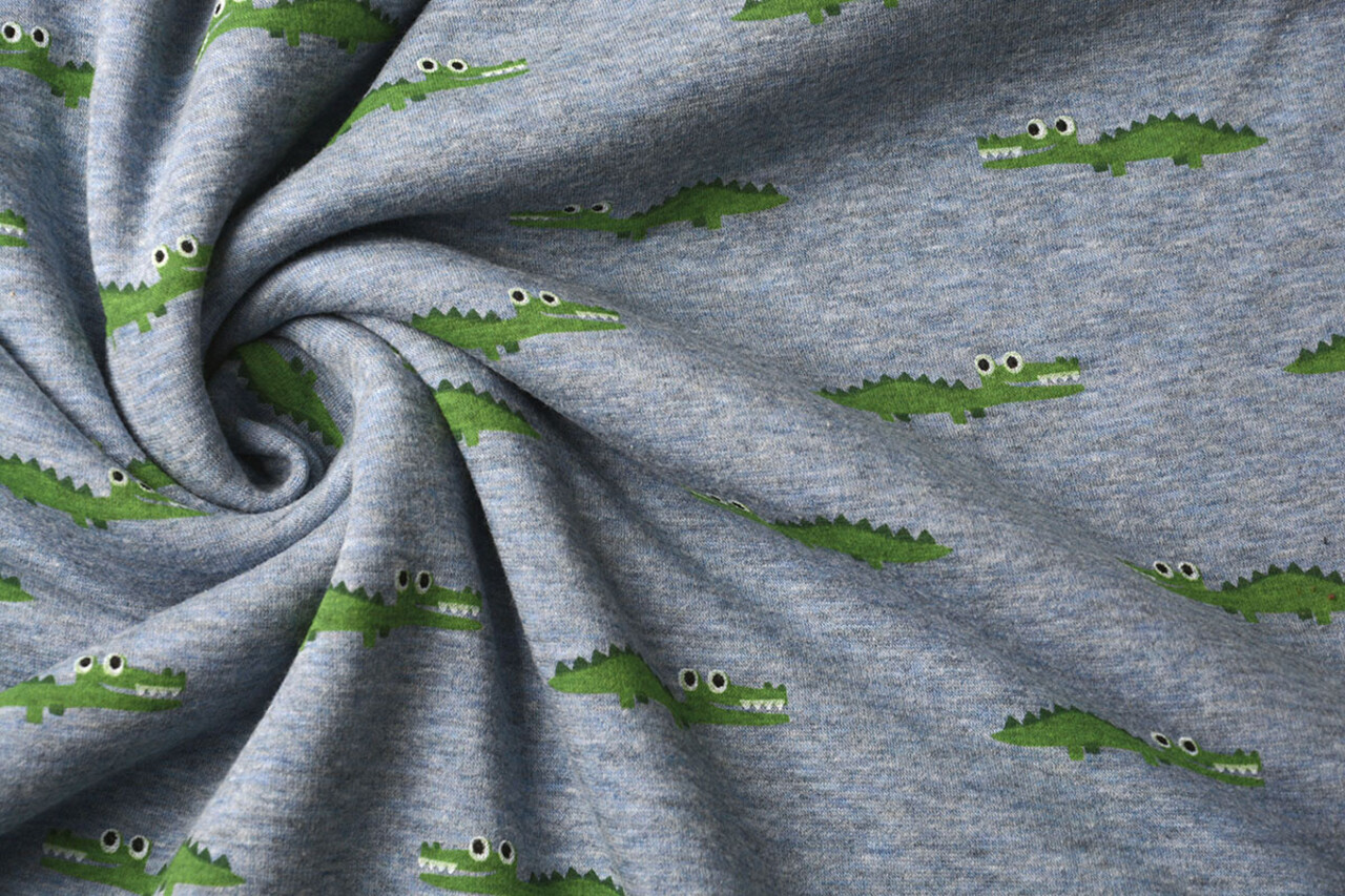 Sweatstoff Alpenfleece Krokodil Jeans Melange