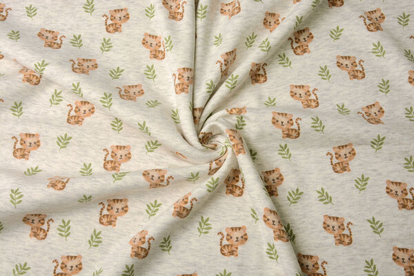 Sweatstoff Alpenfleece Tiger Creme Melange Sweatstoff Alpenfleece Tiger Creme Melange