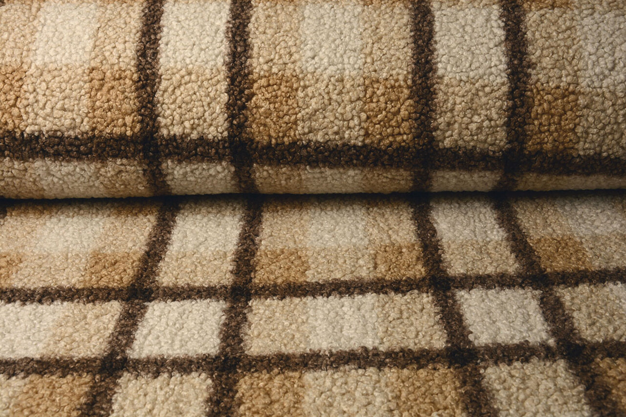 Curly Teddy Bouclé Manola Check Mocha Brown Curly Teddy Bouclé Manola Check Mocha Brown