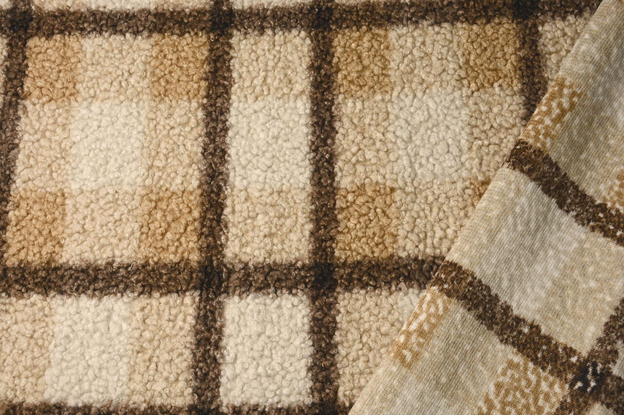 Curly Teddy Bouclé Manola Check Mocha Brown Curly Teddy Bouclé Manola Check Mocha Brown