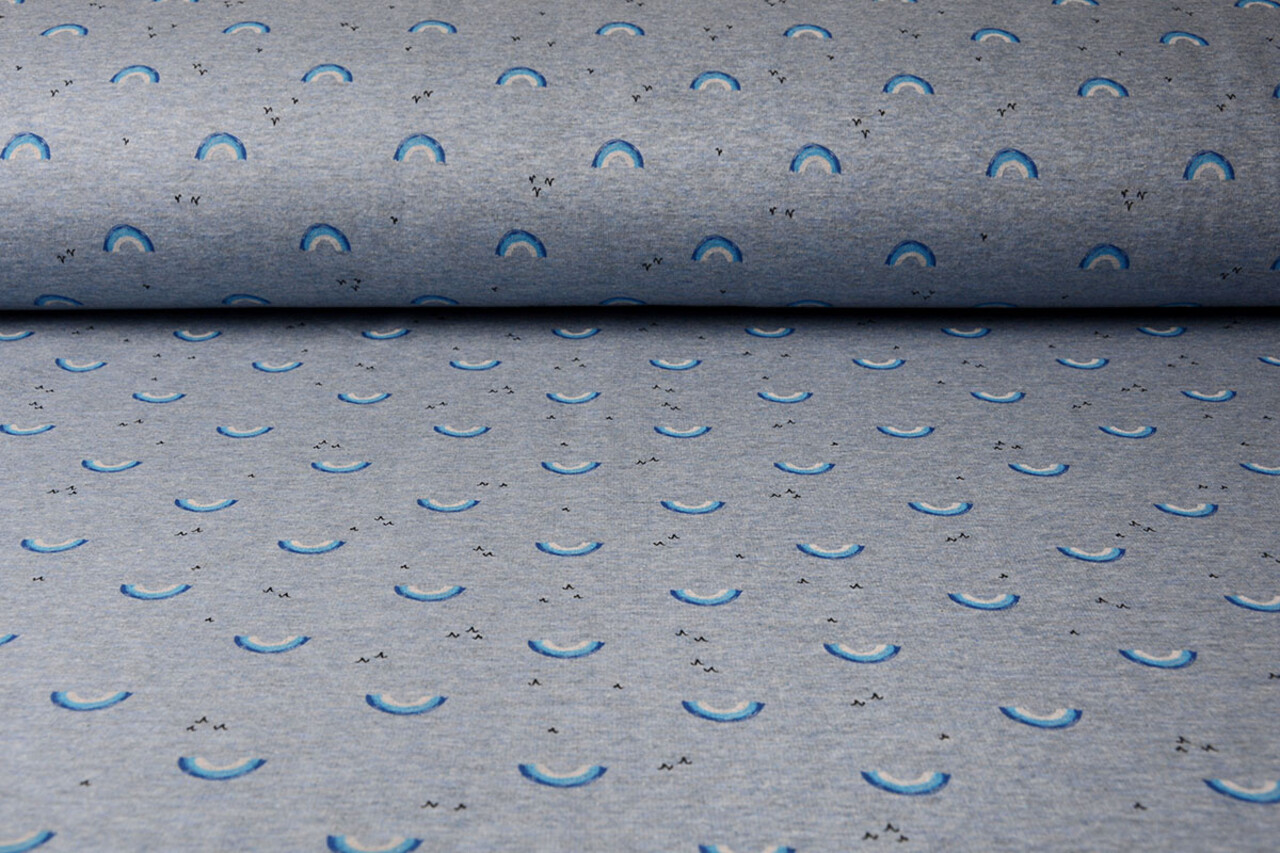 Sweatstoff Alpenfleece Regenbogen Jeans Melange