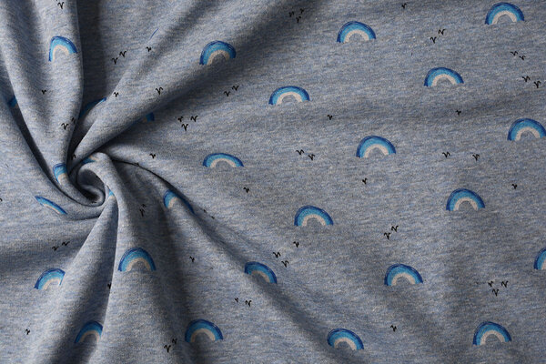 Sweatstoff Alpenfleece Regenbogen Jeans Melange