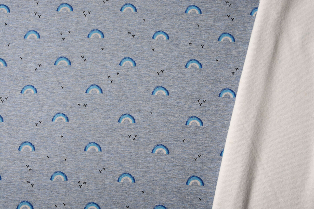 Sweatstoff Alpenfleece Regenbogen Jeans Melange