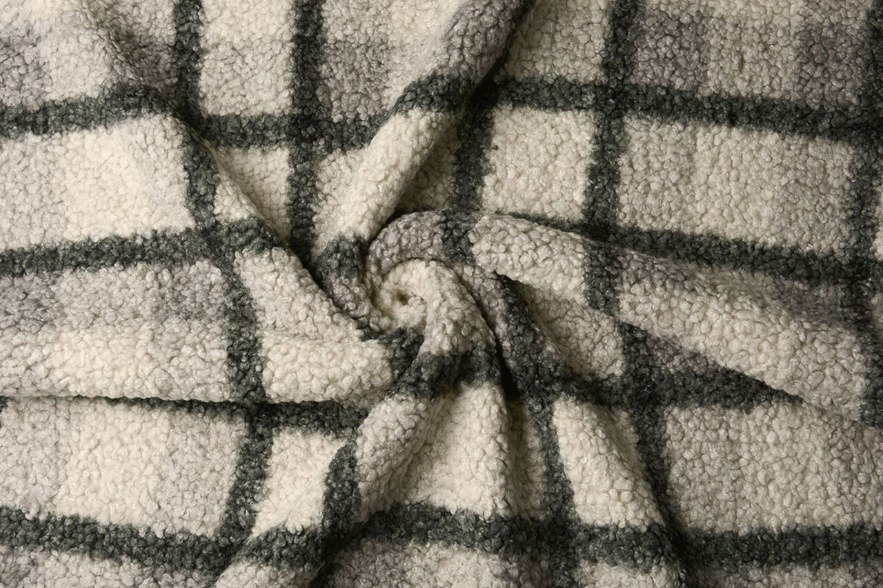 Curly Teddy Bouclé Manola Cuadros Gris-Verde Curly Teddy Bouclé Manola Cuadros Gris-Verde