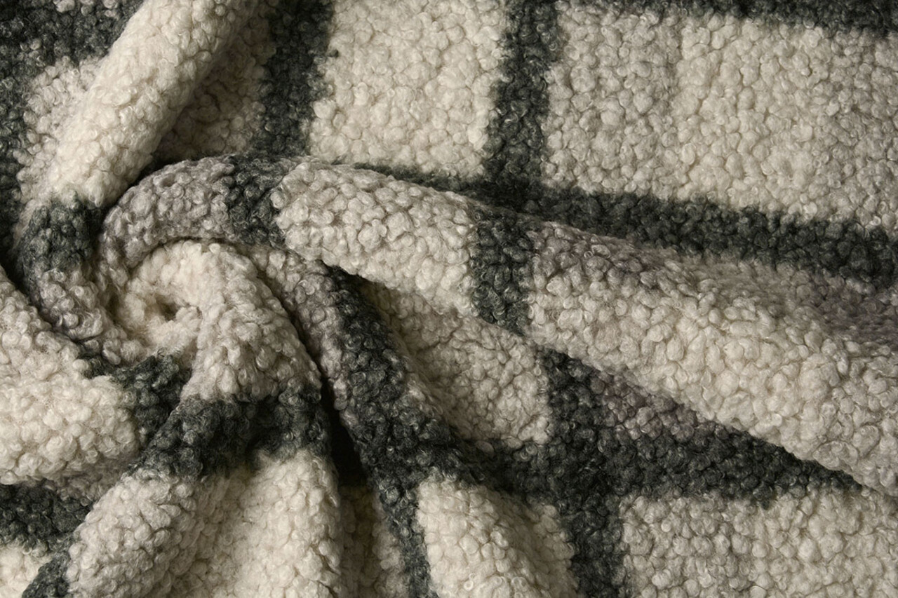 Curly Teddy Bouclé Manola Karo Grau-Grün Curly Teddy Bouclé Manola Karo Grau-Grün