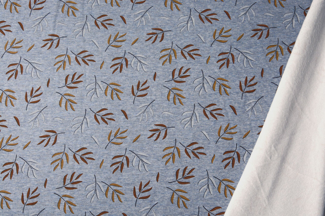 Sweatstoff Alpenfleece Blättern Jeans Melange