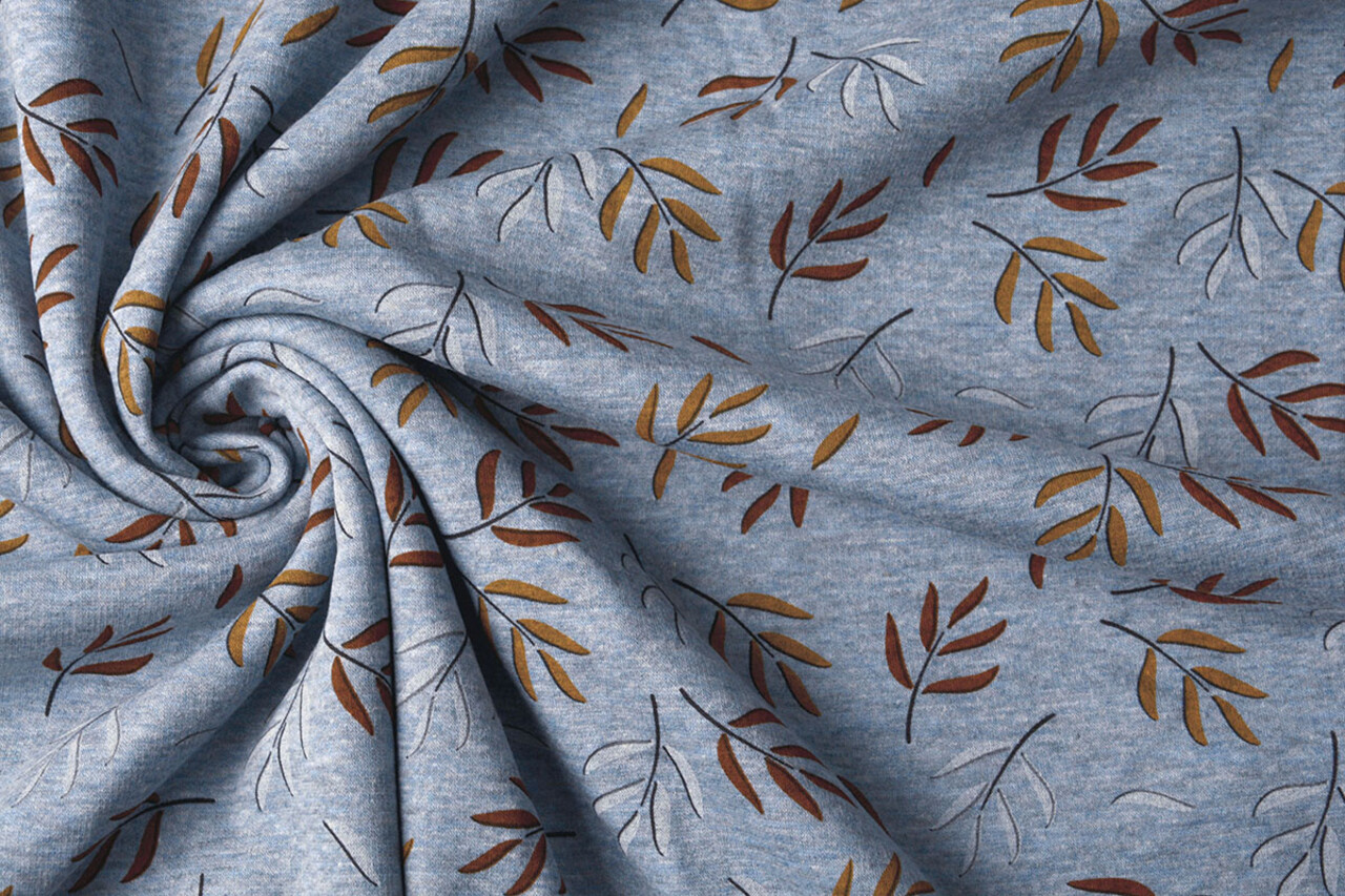 Sweatstoff Alpenfleece Blättern Jeans Melange
