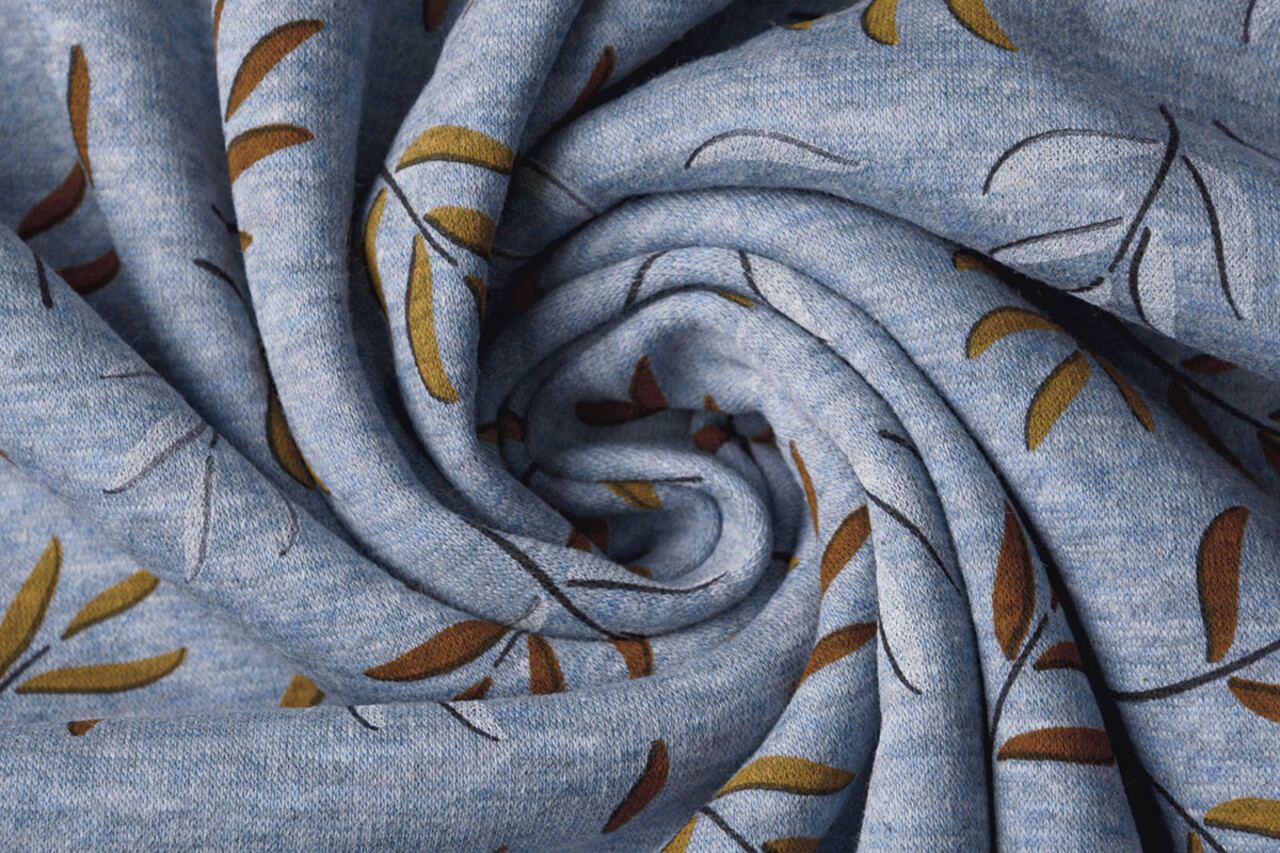 Sweatstoff Alpenfleece Blättern Jeans Melange