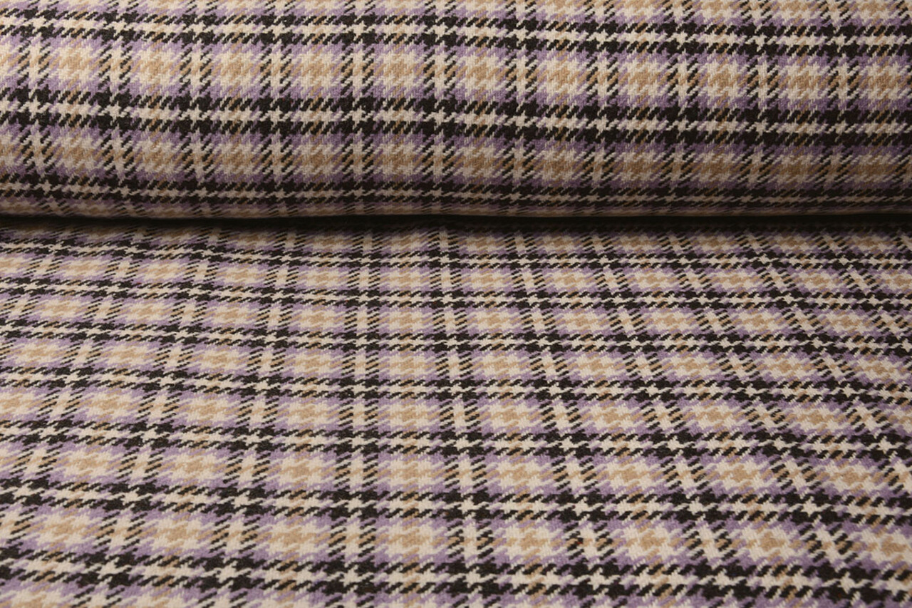 Woven Woolen Fabric Check Lilac
