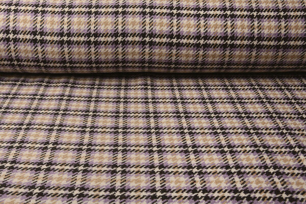 Woven Woolen Fabric Check Lilac