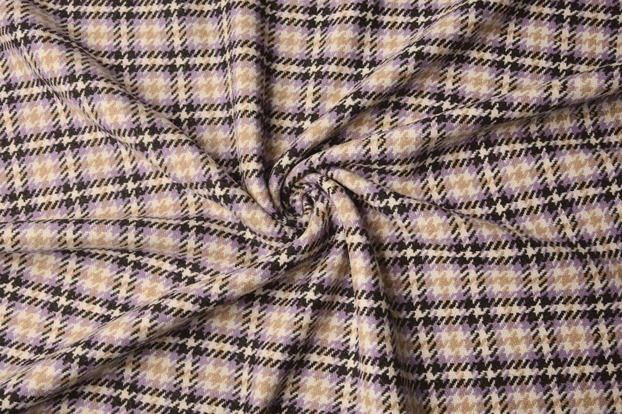 Woven Woolen Fabric Check Lilac