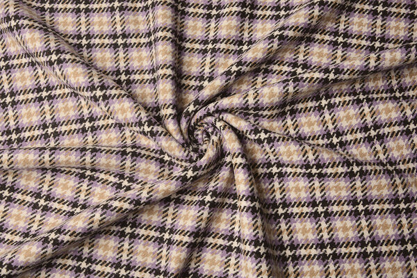 Woven Woolen Fabric Check Lilac