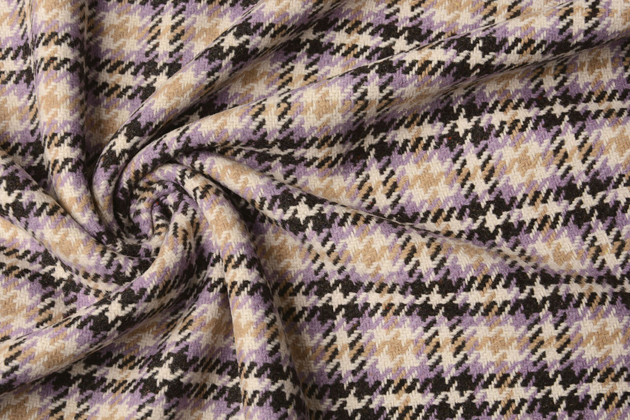 Woven Woolen Fabric Check Lilac