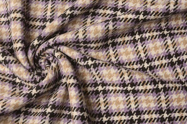 Woven Woolen Fabric Check Lilac