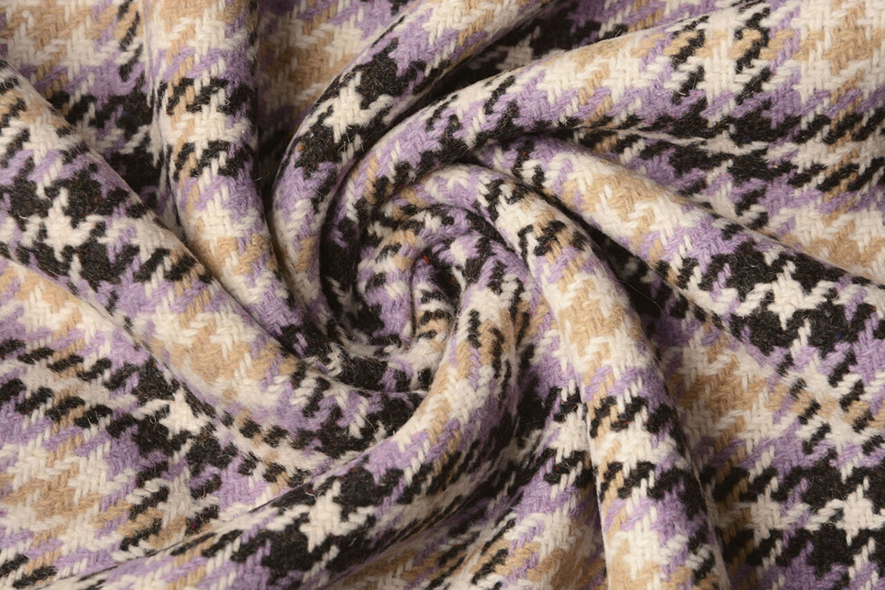 Woven Woolen Fabric Check Lilac