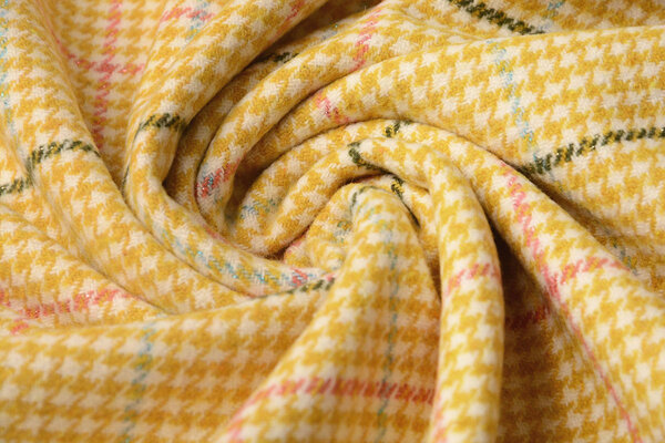 Gewebte Wollstoff  Feiner Karo Ockergelb Gewebte Wollstoff  Feiner Karo Ockergelb