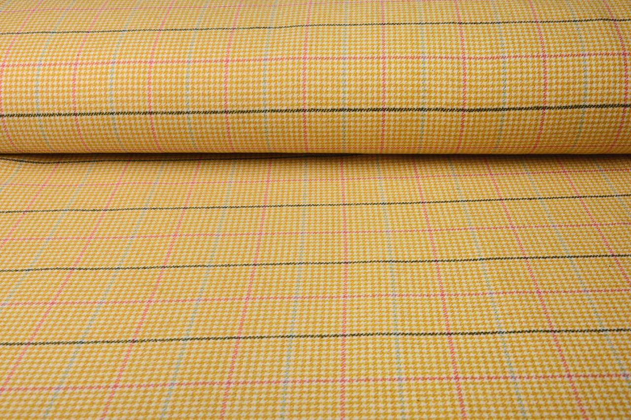 Tissé Laine Tissu Fin Carreaux Ocre Jaune Tissé Laine Tissu Fin Carreaux Ocre Jaune