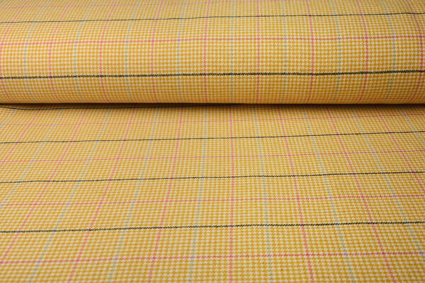 Tissé Laine Tissu Fin Carreaux Ocre Jaune Tissé Laine Tissu Fin Carreaux Ocre Jaune