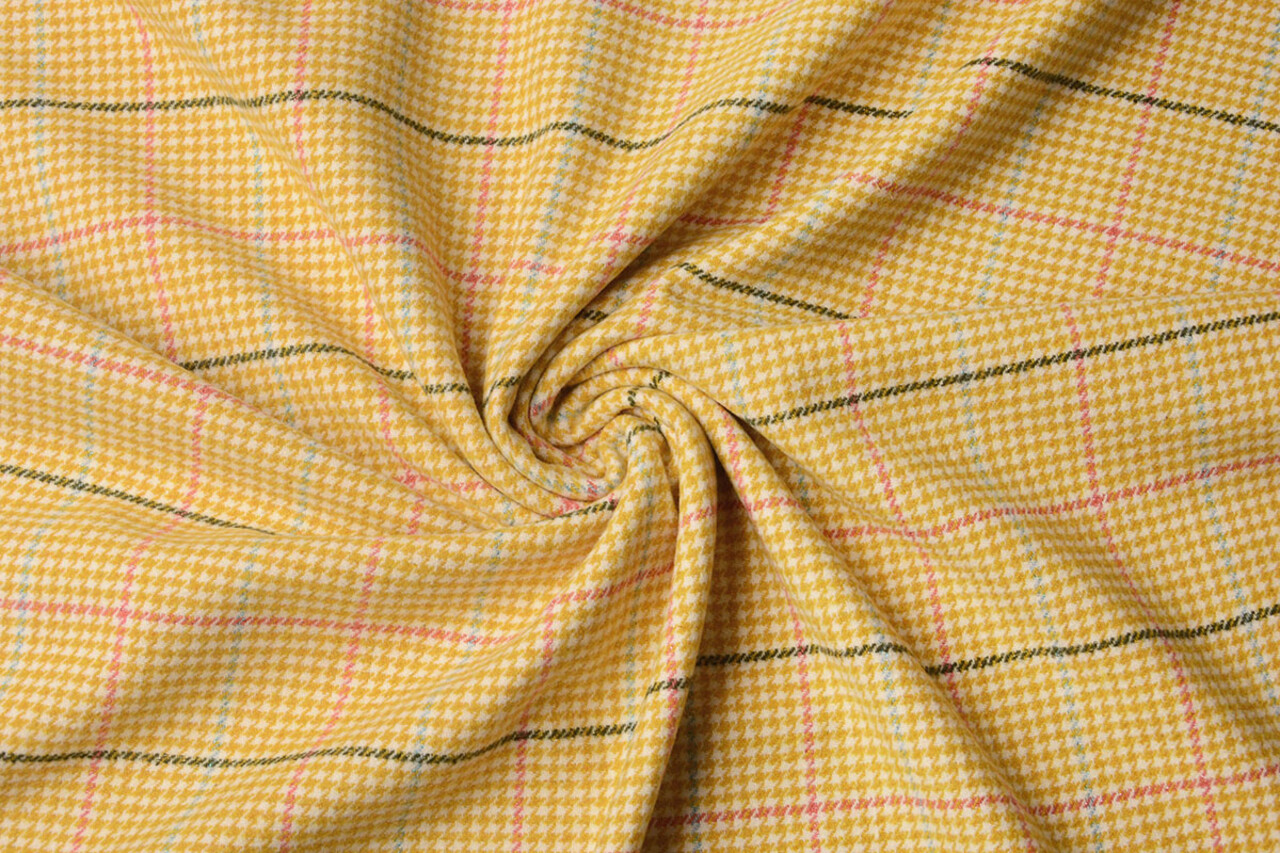 Tejido de Lana Tela Fina Cuadros Ocre Amarillo Tejido de Lana Tela Fina Cuadros Ocre Amarillo