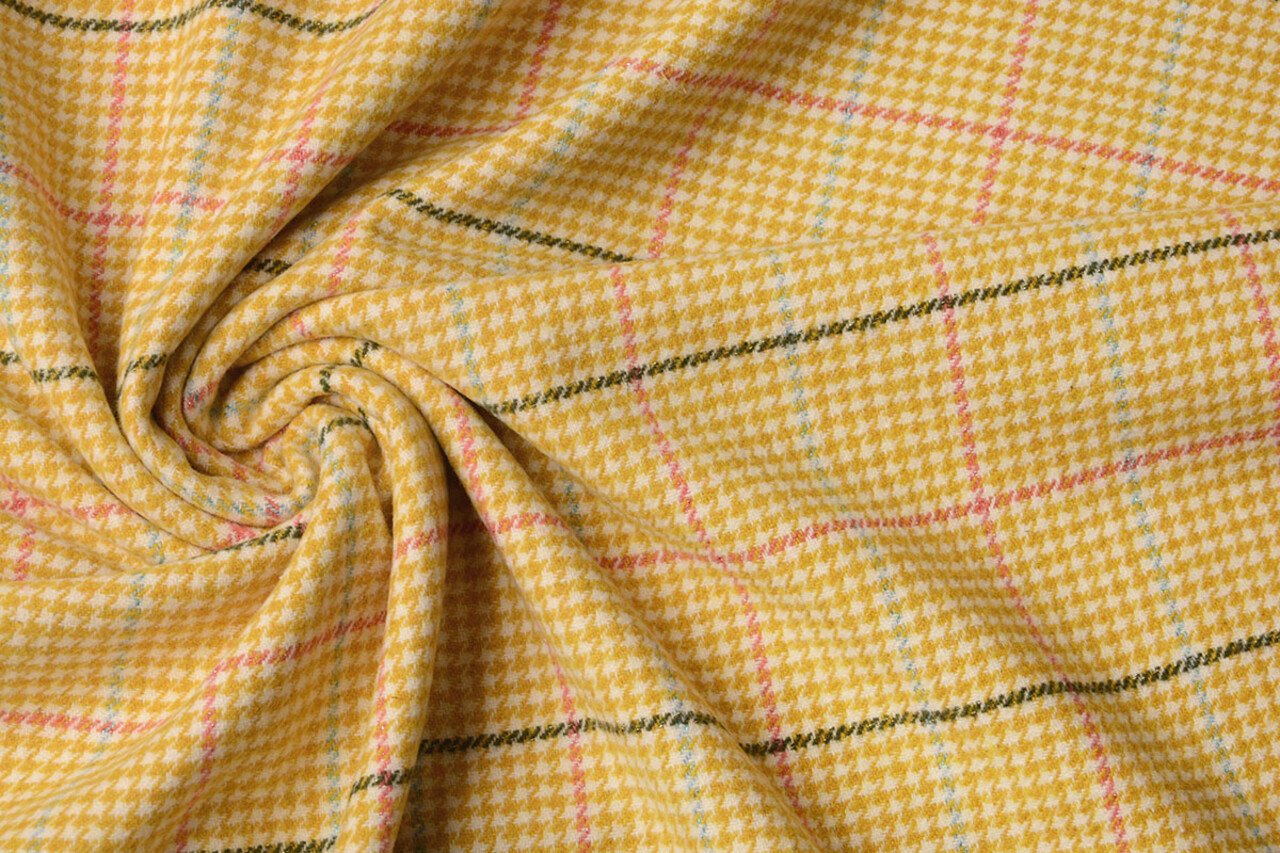 Woven Woolen Fabric Fine Check Ocher Yellow Woven Woolen Fabric Fine Check Ocher Yellow