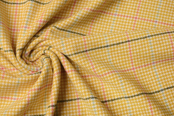 Tessuto Tessuto di Lana Fine Quadri Giallo Ocra Tessuto Tessuto di Lana Fine Quadri Giallo Ocra