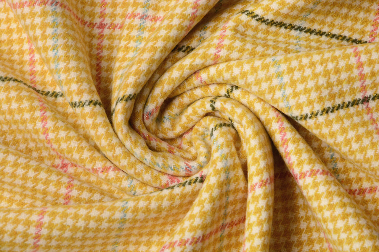 Tessuto Tessuto di Lana Fine Quadri Giallo Ocra Tessuto Tessuto di Lana Fine Quadri Giallo Ocra