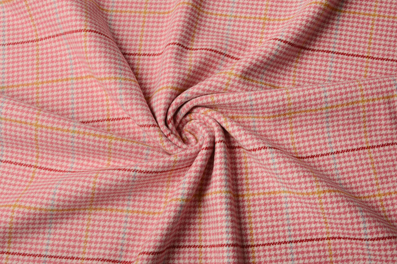 Woven Woolen Fabric Fine Check Pink Woven Woolen Fabric Fine Check Pink