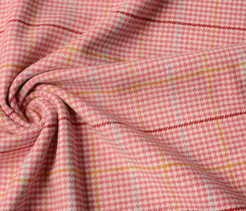Woven Woolen Fabric Fine Check Pink