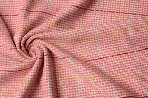 Geweven Wollen Stof Fijne Ruit Roze