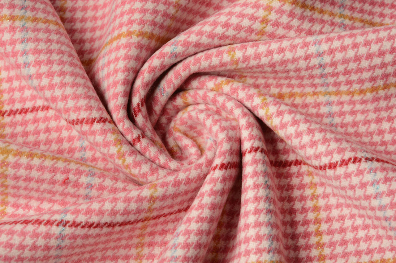 Woven Woolen Fabric Fine Check Pink Woven Woolen Fabric Fine Check Pink