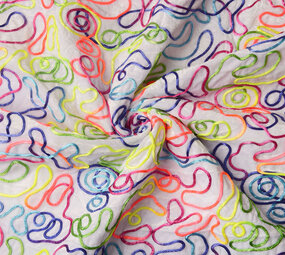 Samtstoff Weiß mit Mehrfarbiger Kabel