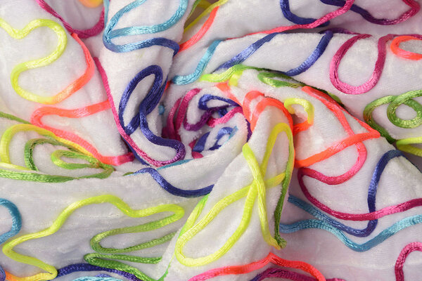Velvet Stof Wit met Multicolor Veter Velvet Stof Wit met Multicolor Veter