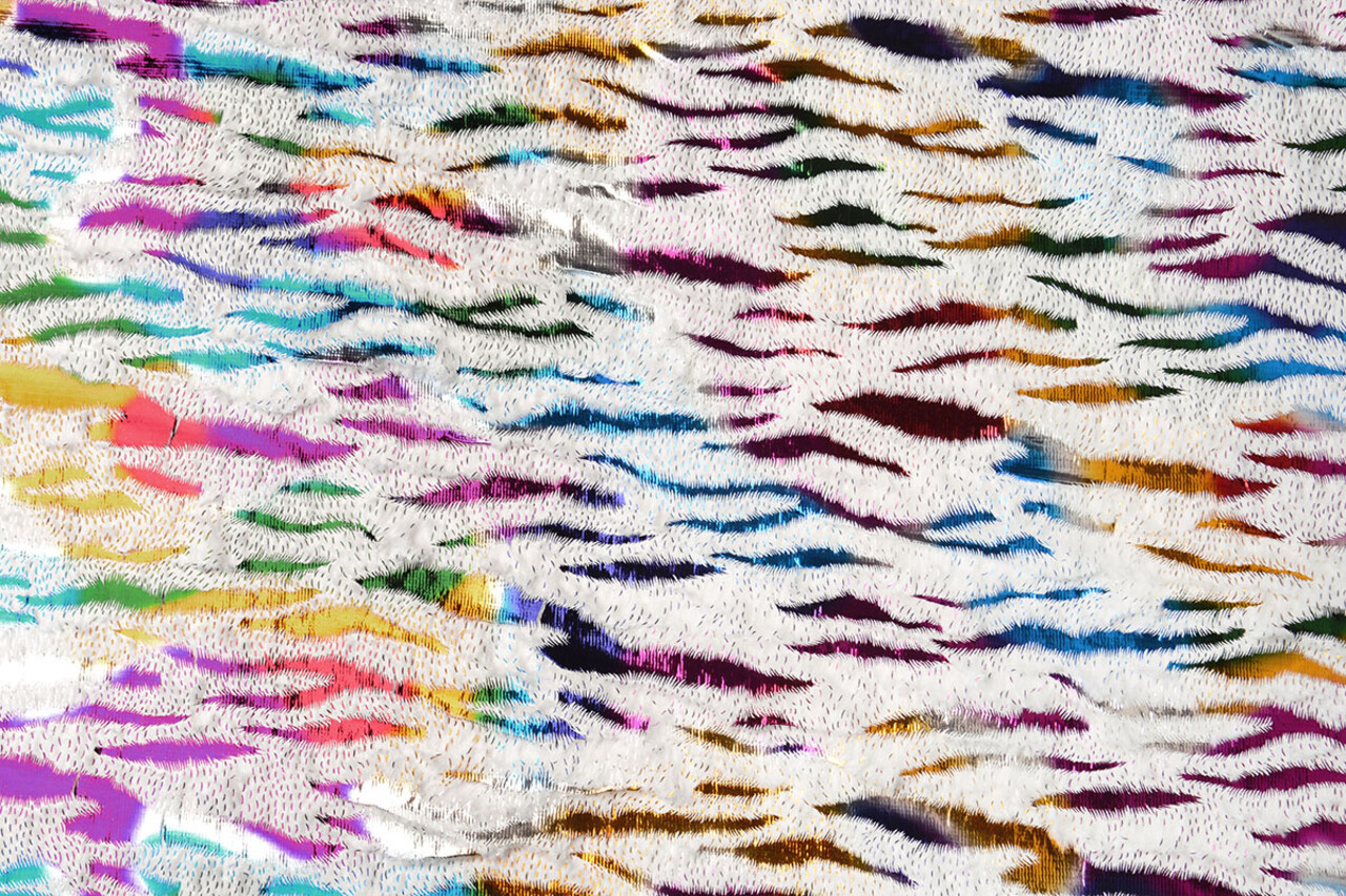 Imitation Fur White Multicolor Foil Tiger