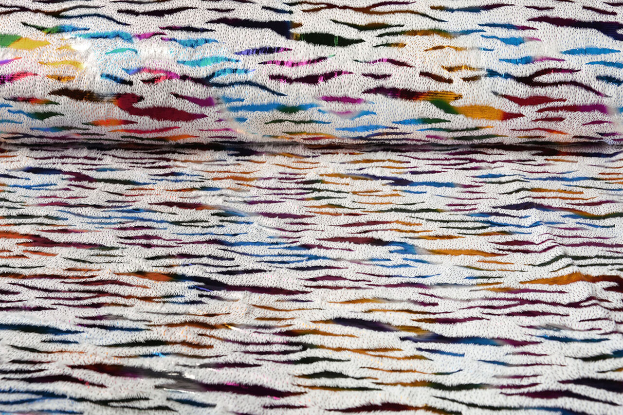 Imitation Fur White Multicolor Foil Tiger