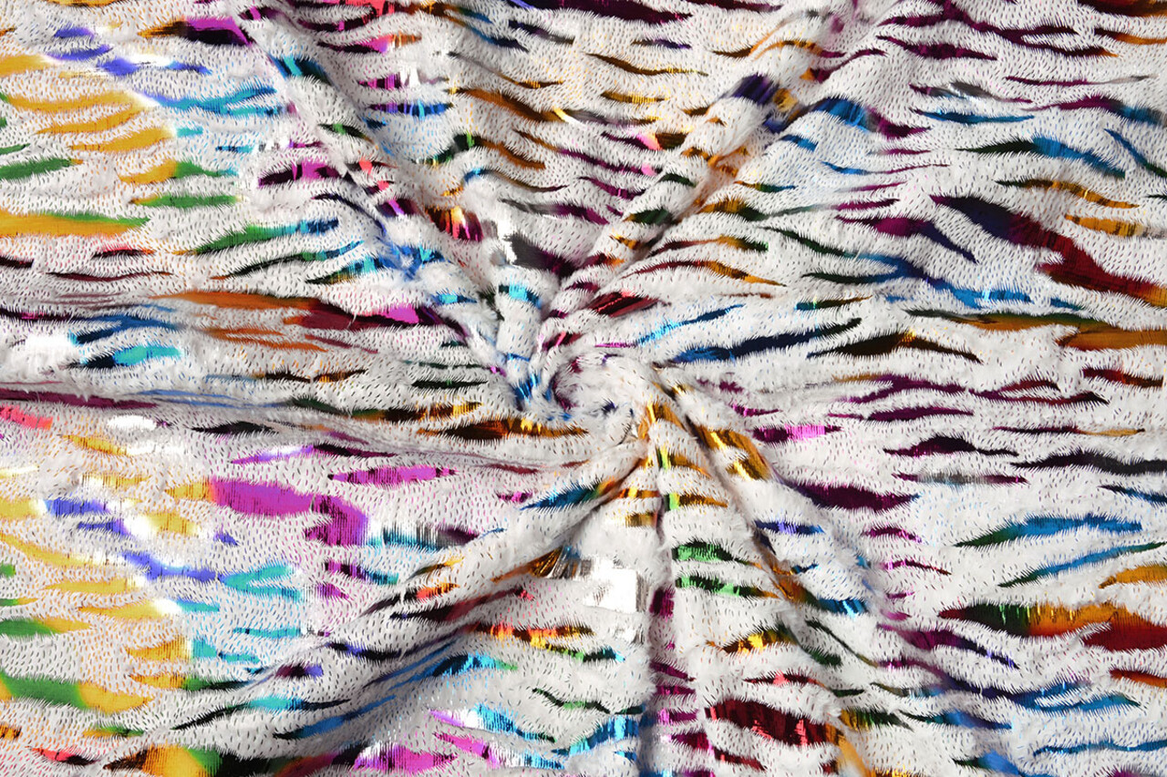 Imitation Fur White Multicolor Foil Tiger