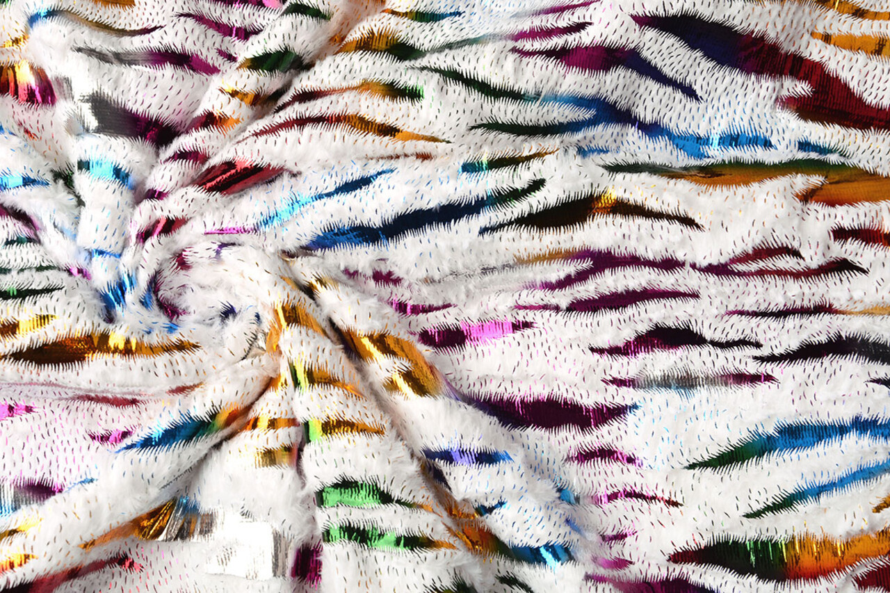 Imitation Fur White Multicolor Foil Tiger