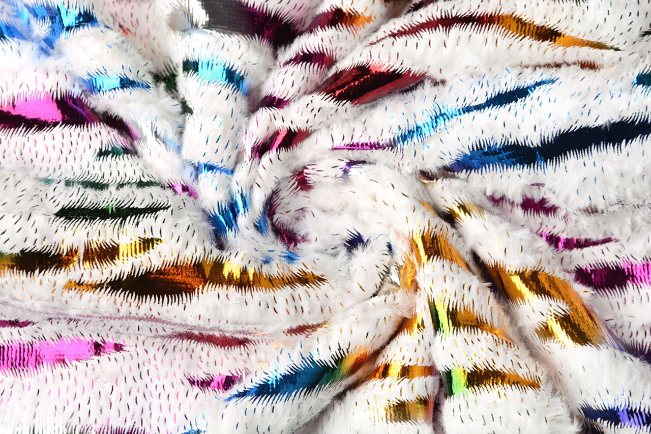 Imitation Fur White Multicolor Foil Tiger