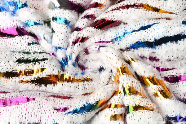 Imitation Fur White Multicolor Foil Tiger
