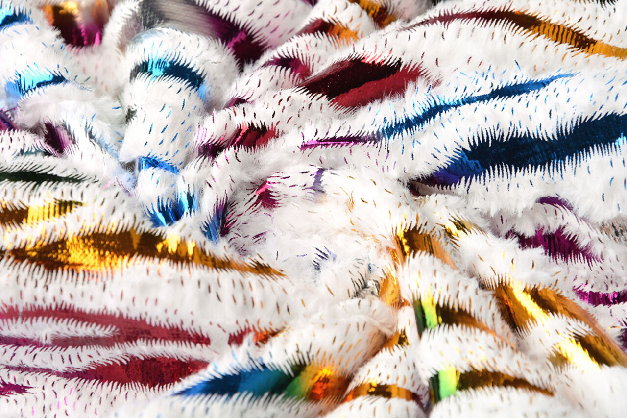 Imitation Fur White Multicolor Foil Tiger