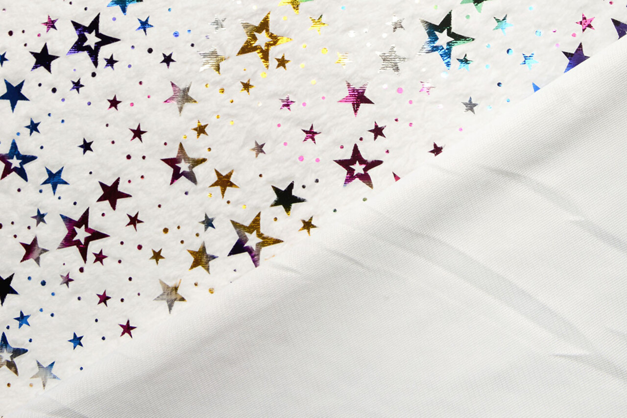 Fausse Fourrure Blanc Multicolore Film Métallisé Étoiles Fausse Fourrure Blanc Multicolore Film Métallisé Étoiles