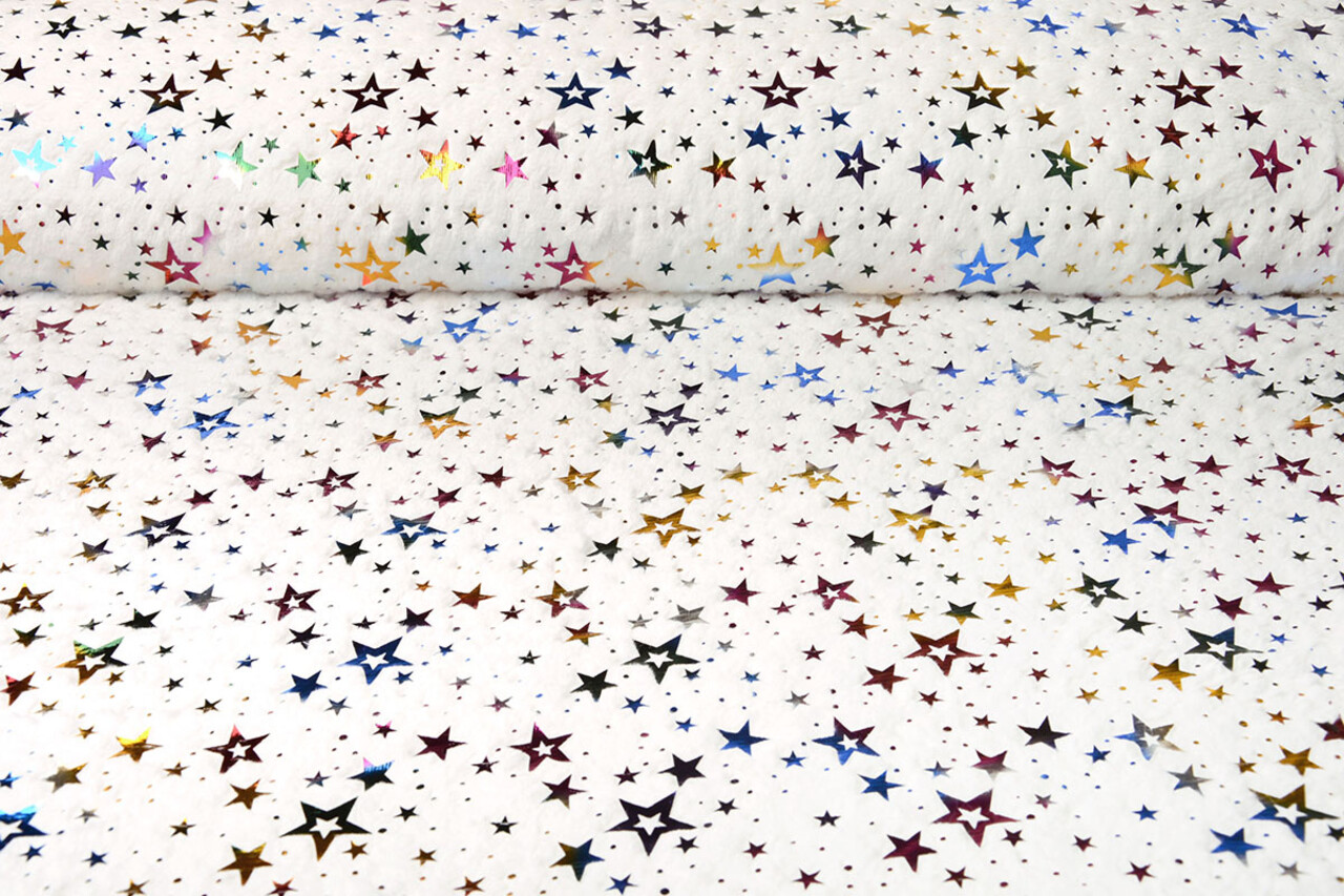 Piel Sintética Blanco Multicolor Foil Estrellas Piel Sintética Blanco Multicolor Foil Estrellas